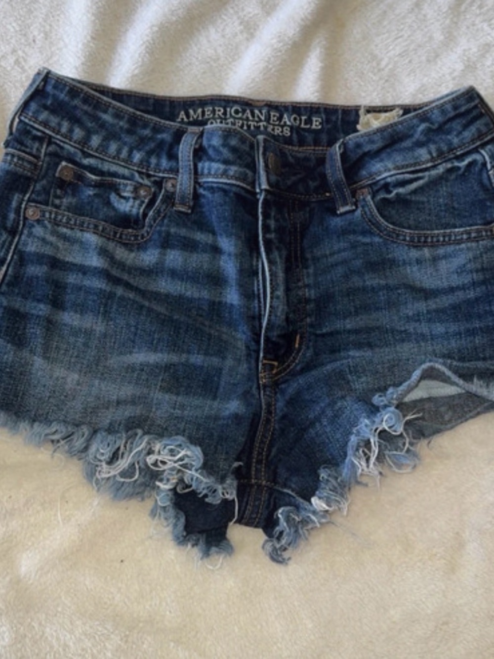 American Eagle Outfitters Dark Blue Frayed Denim Shorts